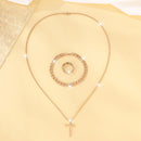 Men's 3pcs Fashion Alloy Jewelry Set - Cross Pendant Necklace, Bracelet & Ring Combo